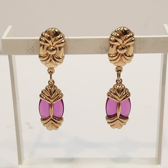 Vintage Swarovski Goldtone Purple Crystal Drop Pierced Earrings - Picture 1 of 8